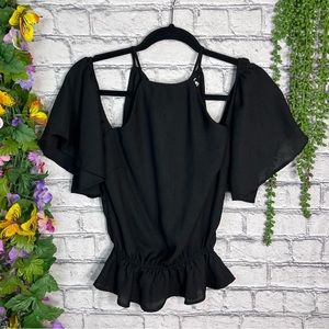 "🌼3/$30🌼NWOT Fashion Nova Black Cutout Shoulder Top Size Small